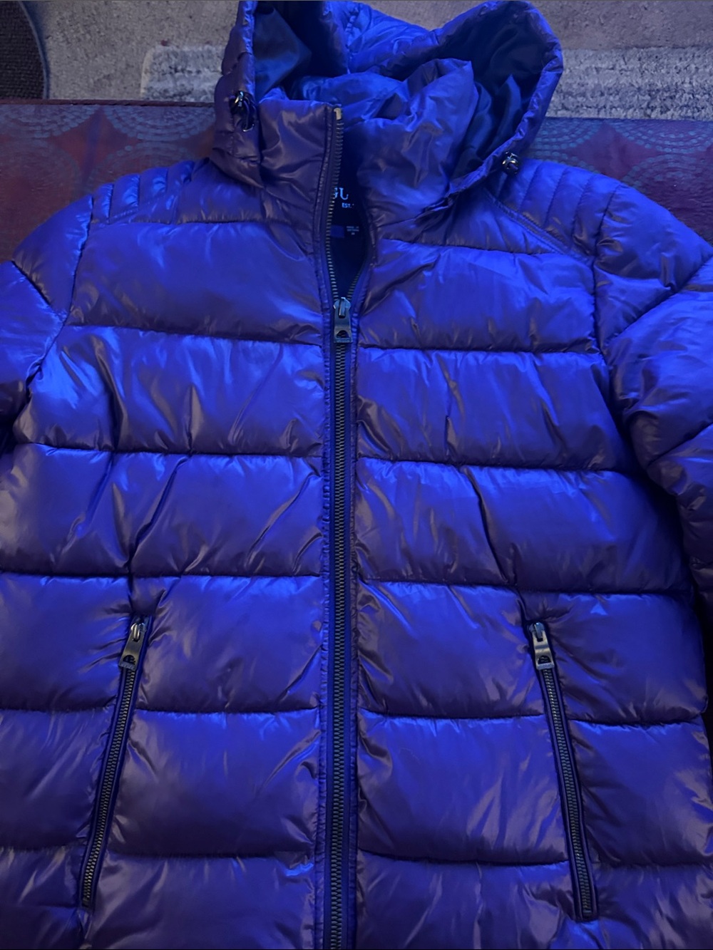 Guess Purple Puffer Jacket with Hood